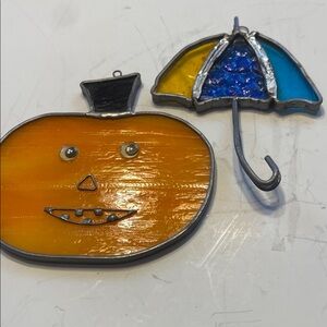 Stained Glass Pumpkin and Umbrella Decor